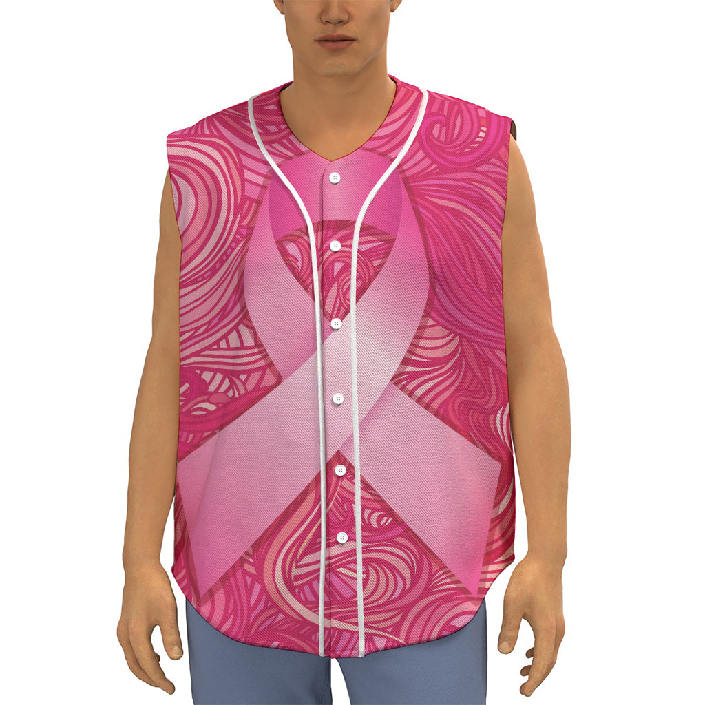 Breast Cancer Awareness Ribbon Print Sleeveless Baseball Jersey