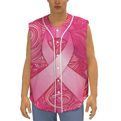 Breast Cancer Awareness Ribbon Print Sleeveless Baseball Jersey