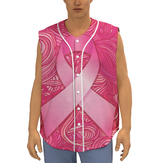 Breast Cancer Awareness Ribbon Print Sleeveless Baseball Jersey