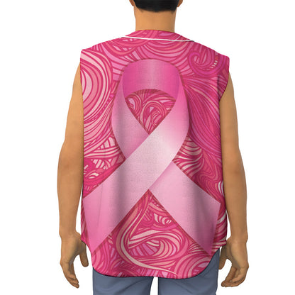 Breast Cancer Awareness Ribbon Print Sleeveless Baseball Jersey
