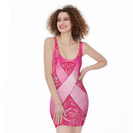 Breast Cancer Awareness Ribbon Print Sleeveless Bodycon Dress