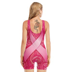 Breast Cancer Awareness Ribbon Print Sleeveless One Piece Swimsuit