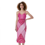 Breast Cancer Awareness Ribbon Print Slim Fit Midi Cami Dress