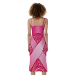 Breast Cancer Awareness Ribbon Print Slim Fit Midi Cami Dress