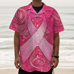 Breast Cancer Awareness Ribbon Print Textured Short Sleeve Shirt
