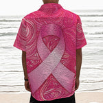 Breast Cancer Awareness Ribbon Print Textured Short Sleeve Shirt