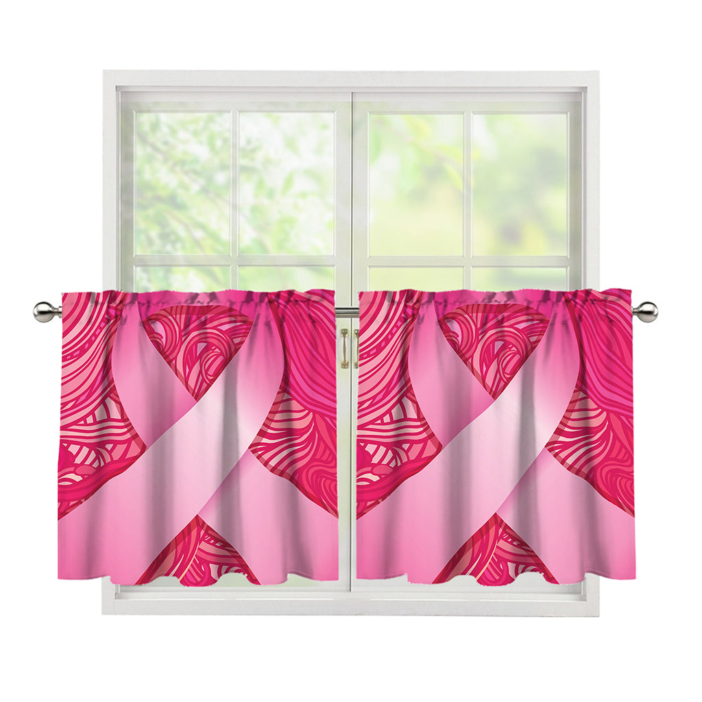 Breast Cancer Awareness Ribbon Print Tier Curtains
