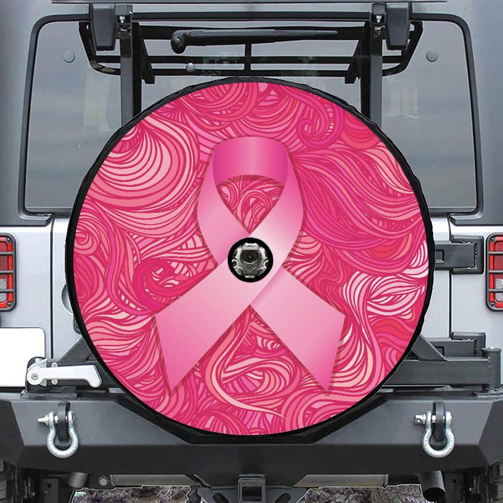 Breast Cancer Awareness Ribbon Print Tire Cover With Camera Hole