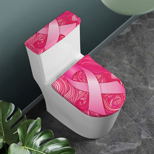 Breast Cancer Awareness Ribbon Print Toilet Lid And Tank Cover Set