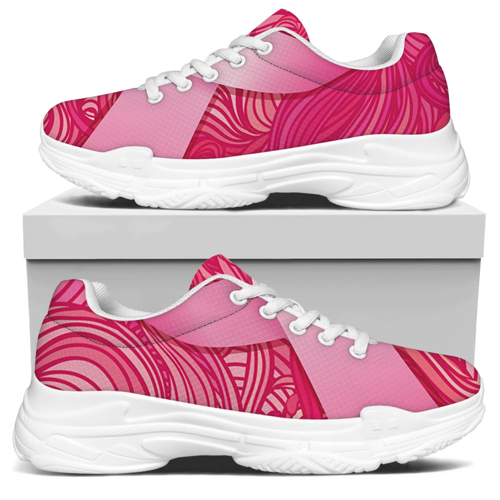 Breast Cancer Awareness Ribbon Print White Chunky Shoes