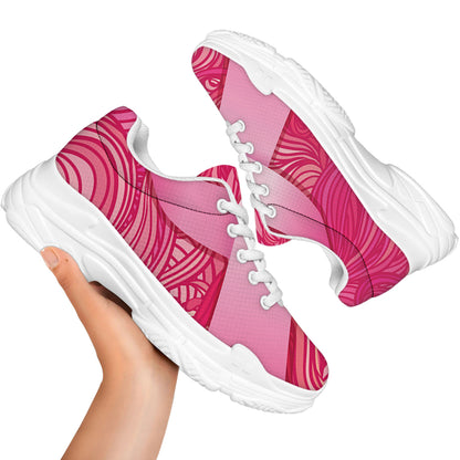 Breast Cancer Awareness Ribbon Print White Chunky Shoes