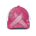 Breast Cancer Awareness Ribbon Print White Mesh Trucker Hat