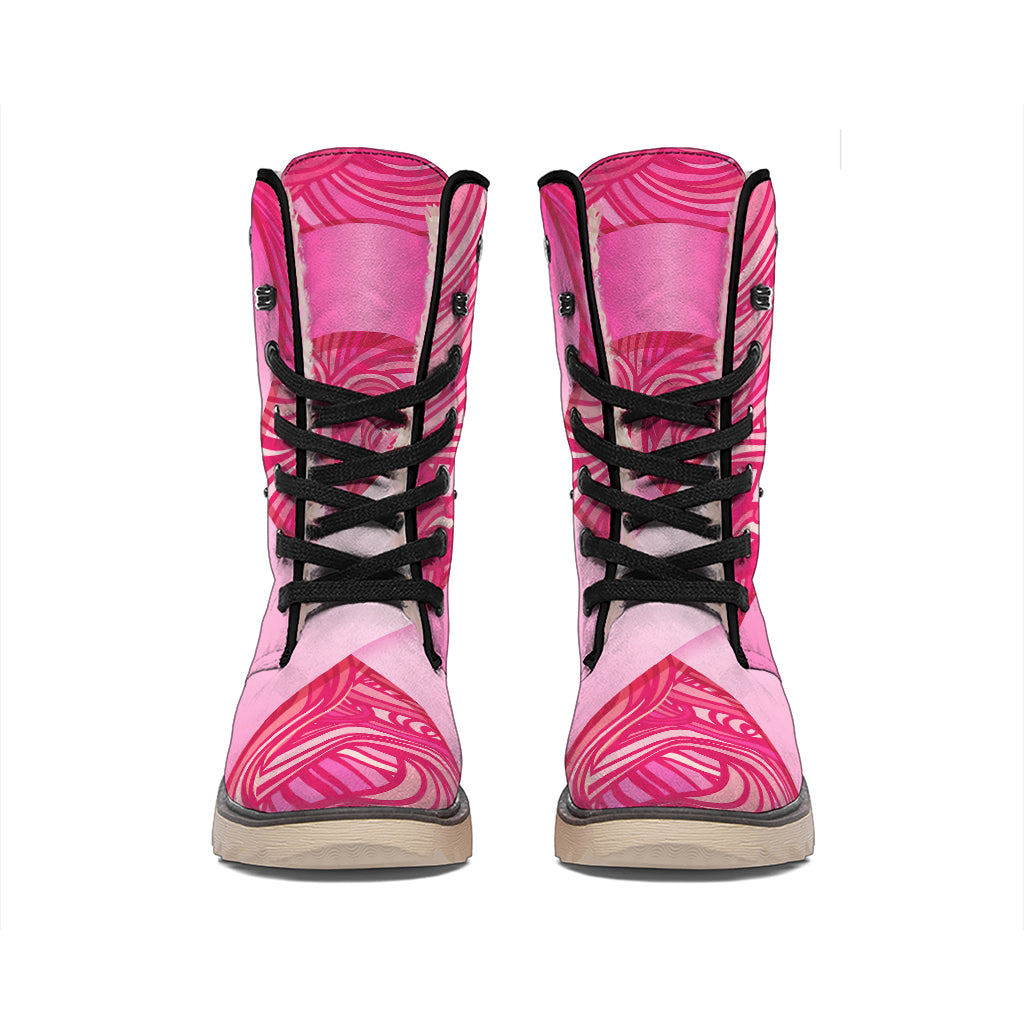 Breast Cancer Awareness Ribbon Print Winter Boots