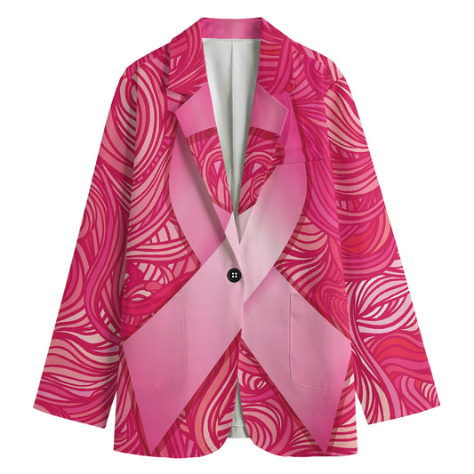Breast Cancer Awareness Ribbon Print Women's Cotton Blazer