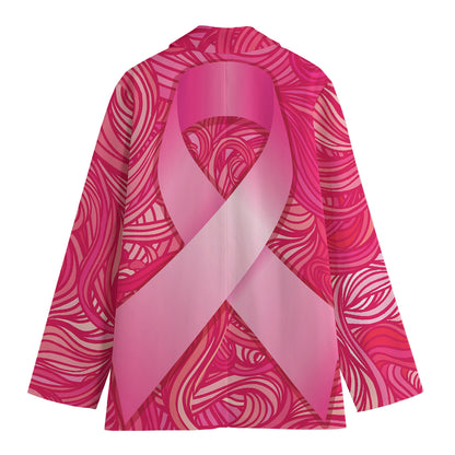 Breast Cancer Awareness Ribbon Print Women's Cotton Blazer