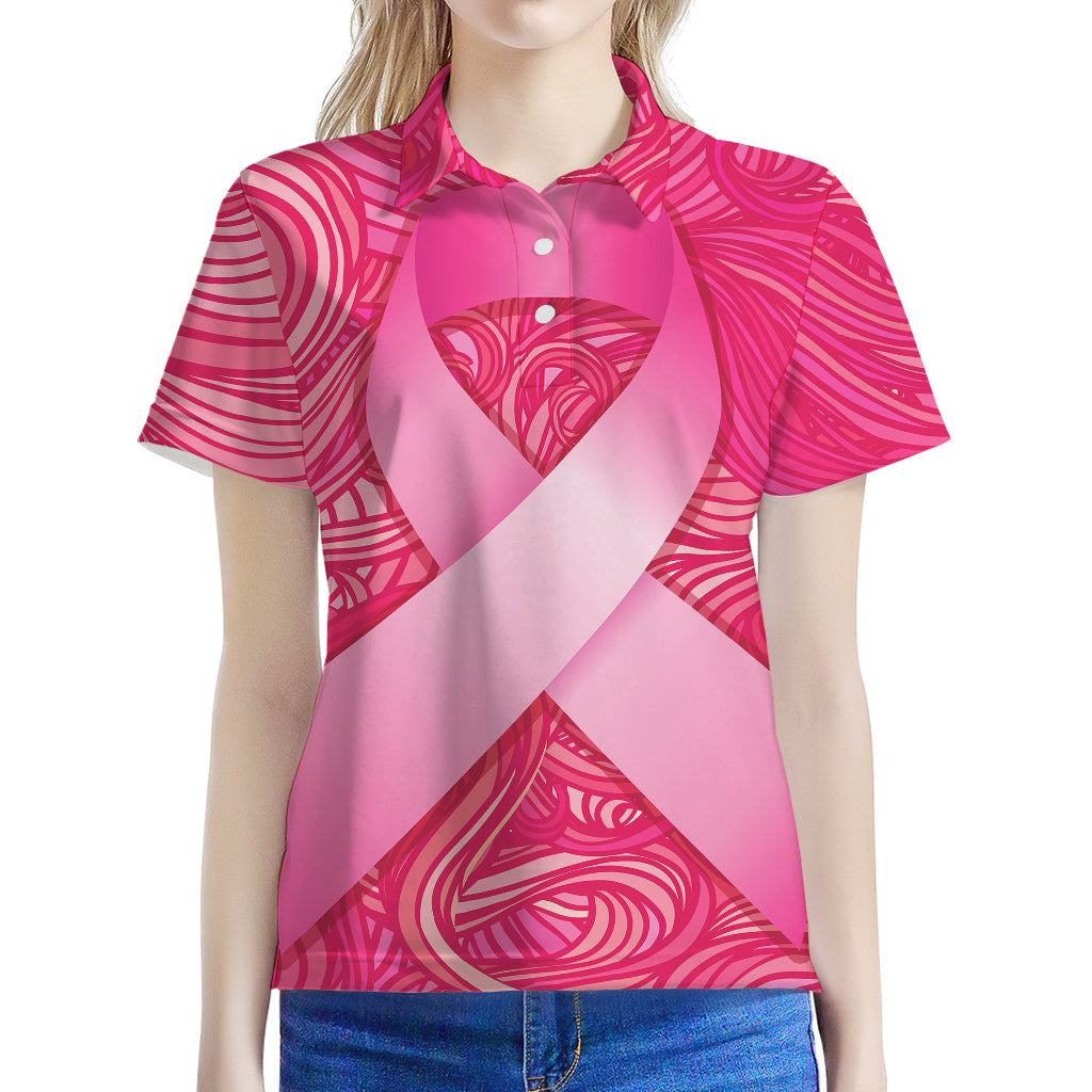 Breast Cancer Awareness Ribbon Print Women's Polo Shirt