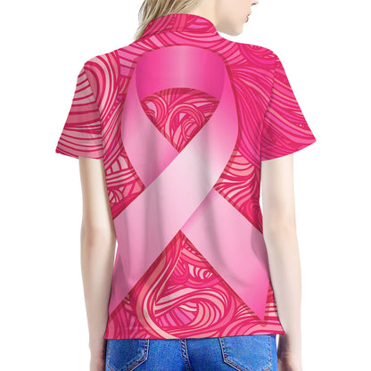 Breast Cancer Awareness Ribbon Print Women's Polo Shirt