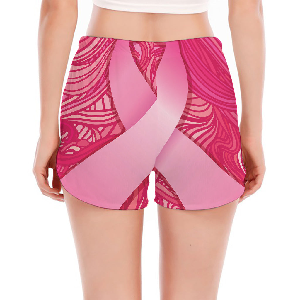 Breast Cancer Awareness Ribbon Print Women's Split Running Shorts