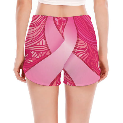 Breast Cancer Awareness Ribbon Print Women's Split Running Shorts