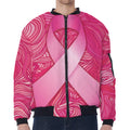 Breast Cancer Awareness Ribbon Print Zip Sleeve Bomber Jacket
