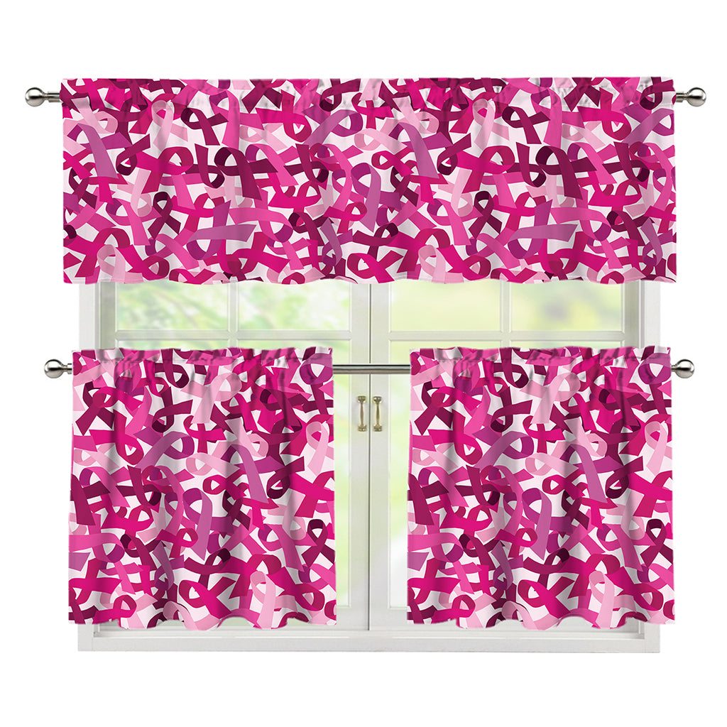 Breast Cancer Awareness Symbol Print 3 Piece Kitchen Curtains