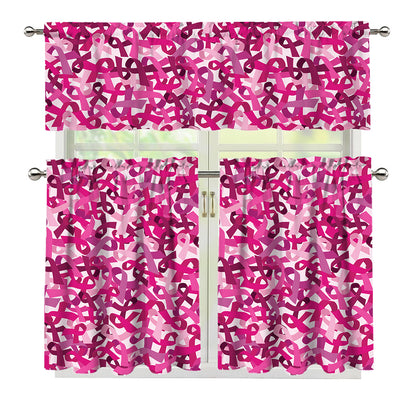 Breast Cancer Awareness Symbol Print 3 Piece Kitchen Curtains
