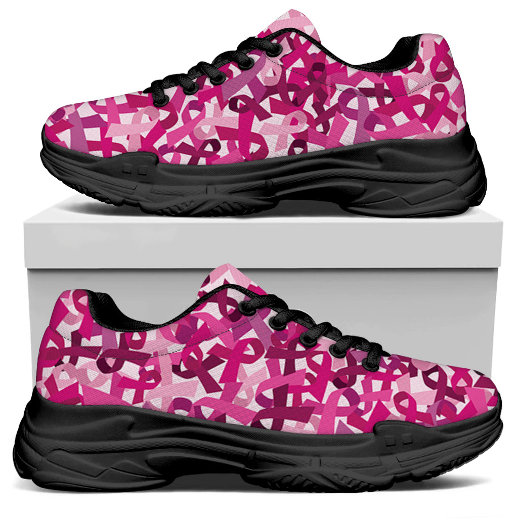 Breast Cancer Awareness Symbol Print Black Chunky Shoes