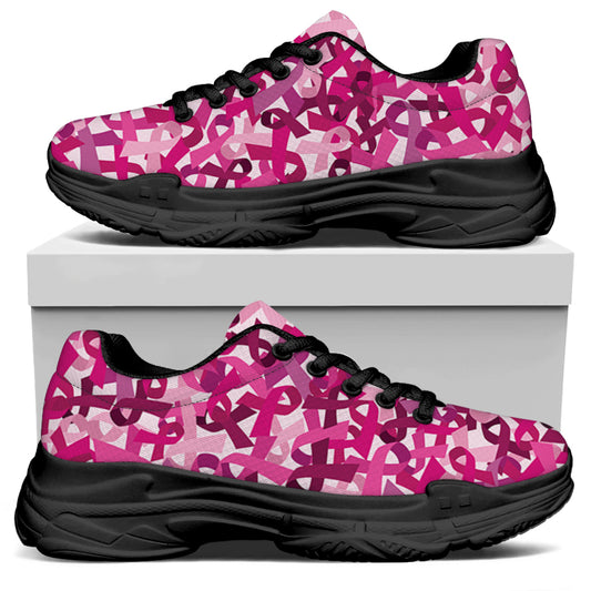 Breast Cancer Awareness Symbol Print Black Chunky Shoes