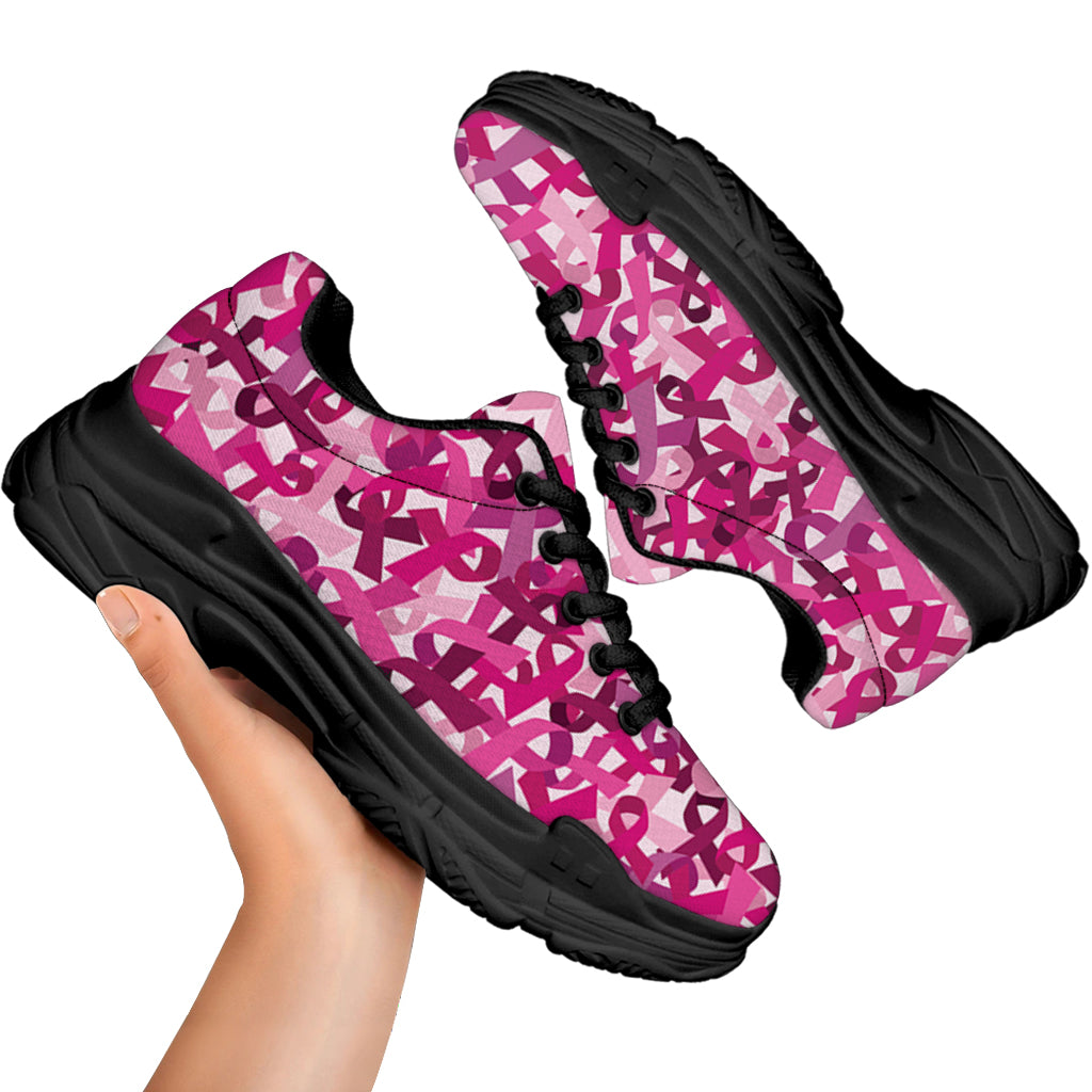Breast Cancer Awareness Symbol Print Black Chunky Shoes