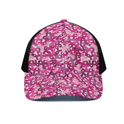 Breast Cancer Awareness Symbol Print Black Mesh Trucker Cap