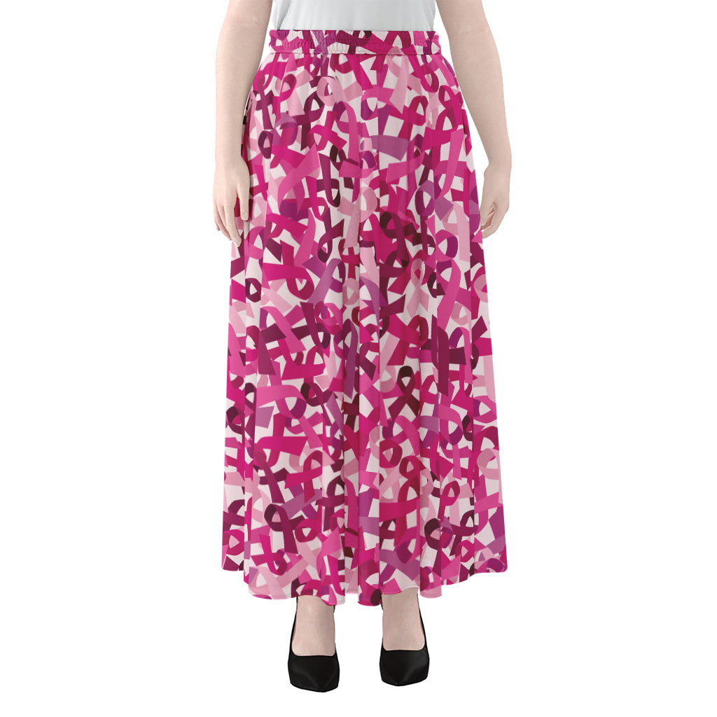 Breast Cancer Awareness Symbol Print Chiffon Maxi Skirt