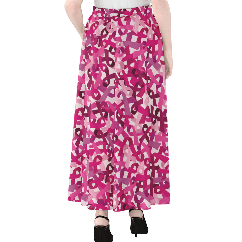 Breast Cancer Awareness Symbol Print Chiffon Maxi Skirt