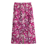 Breast Cancer Awareness Symbol Print Cotton Front Slit Maxi Skirt