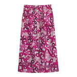 Breast Cancer Awareness Symbol Print Cotton Front Slit Maxi Skirt