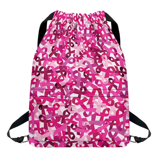 Breast Cancer Awareness Symbol Print Drawstring Backpack