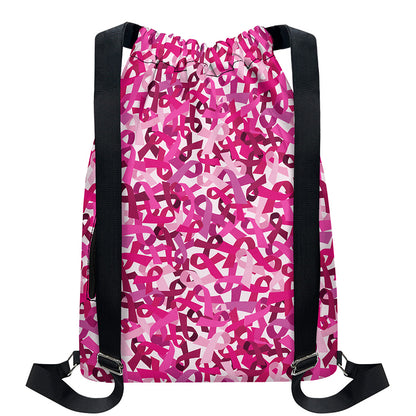 Breast Cancer Awareness Symbol Print Drawstring Backpack