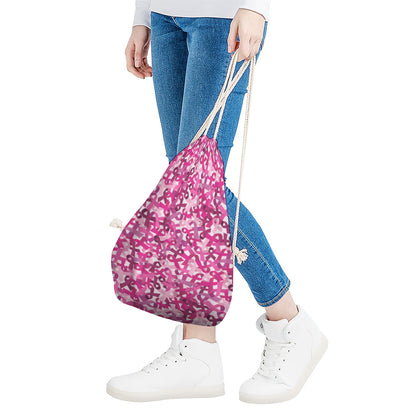 Breast Cancer Awareness Symbol Print Drawstring Bag