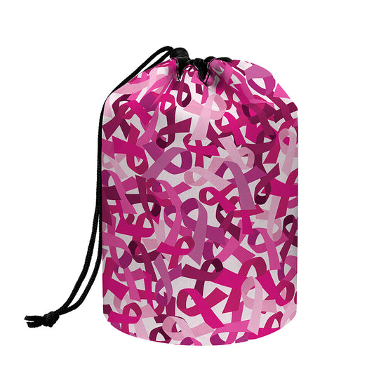 Breast Cancer Awareness Symbol Print Drawstring Makeup Bag