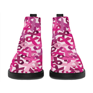 Breast Cancer Awareness Symbol Print Flat Ankle Boots