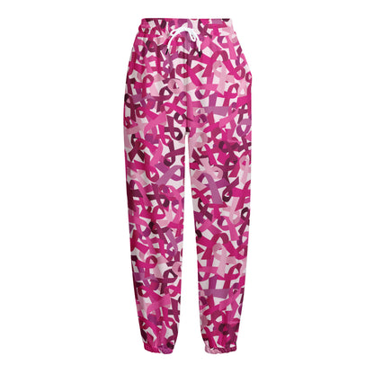 Breast Cancer Awareness Symbol Print Fleece Lined Knit Pants