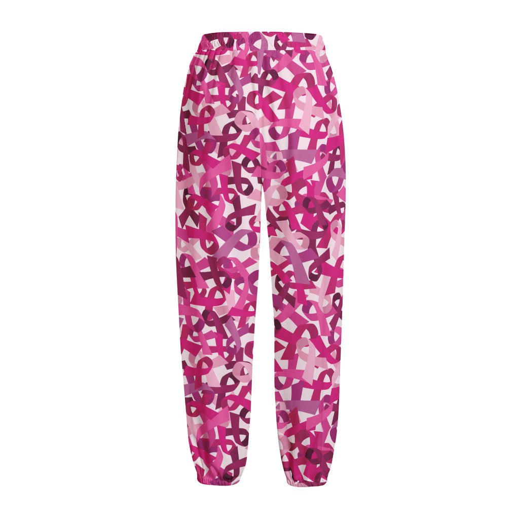 Breast Cancer Awareness Symbol Print Fleece Lined Knit Pants