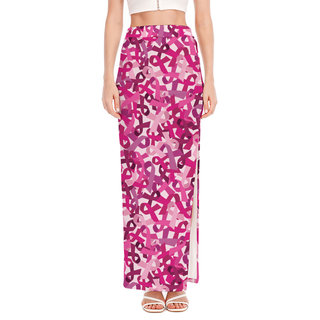 Breast Cancer Awareness Symbol Print High Slit Maxi Skirt