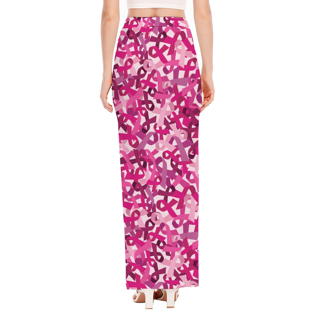 Breast Cancer Awareness Symbol Print High Slit Maxi Skirt