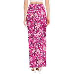 Breast Cancer Awareness Symbol Print High Slit Maxi Skirt