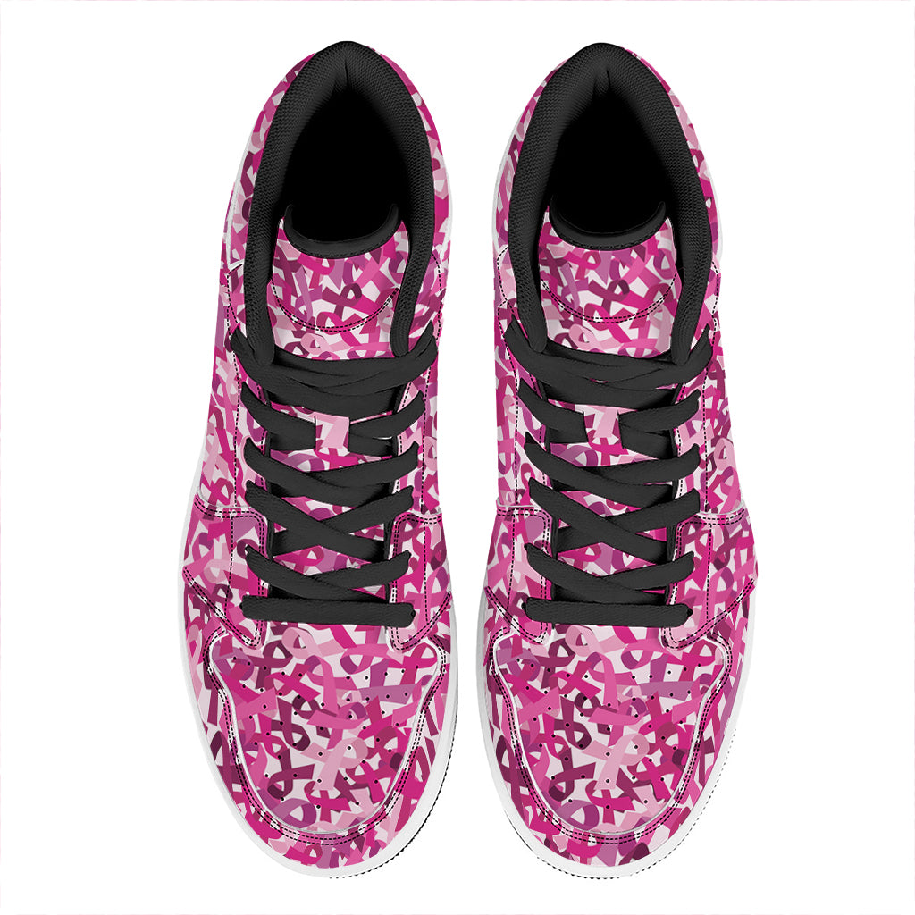 Breast Cancer Awareness Symbol Print High Top Leather Sneakers