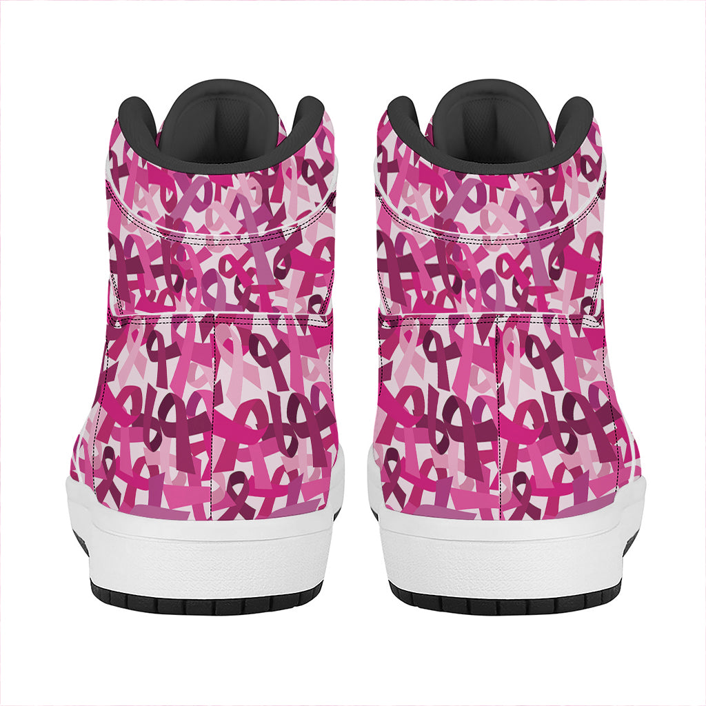 Breast Cancer Awareness Symbol Print High Top Leather Sneakers