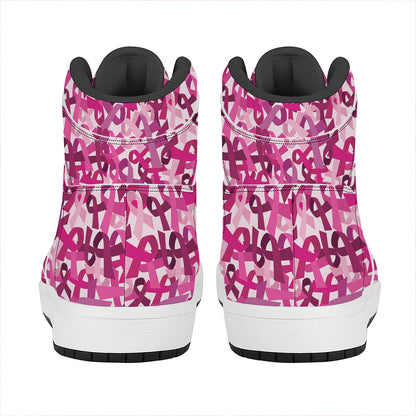 Breast Cancer Awareness Symbol Print High Top Leather Sneakers