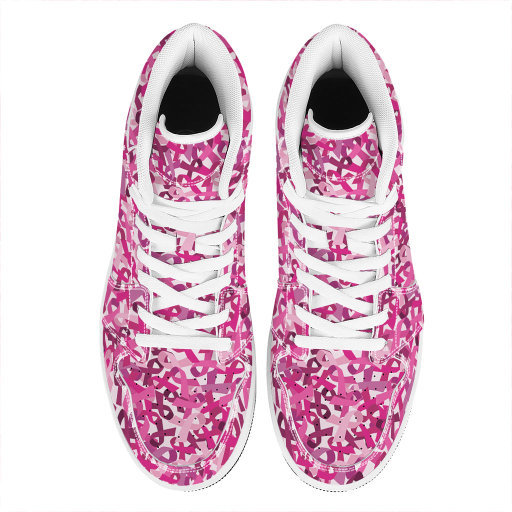 Breast Cancer Awareness Symbol Print High Top Leather Sneakers