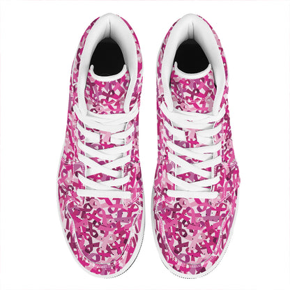 Breast Cancer Awareness Symbol Print High Top Leather Sneakers