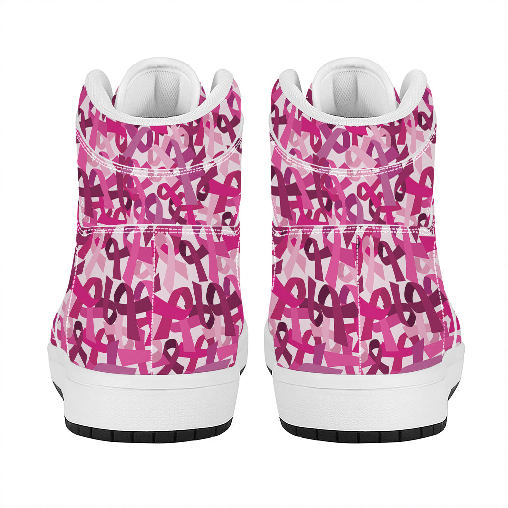 Breast Cancer Awareness Symbol Print High Top Leather Sneakers